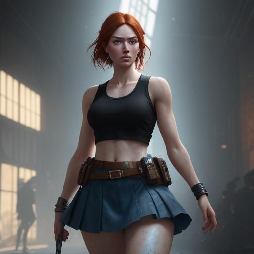 Redhead Woman Portrait with Dynamic Lighting, Digital Art