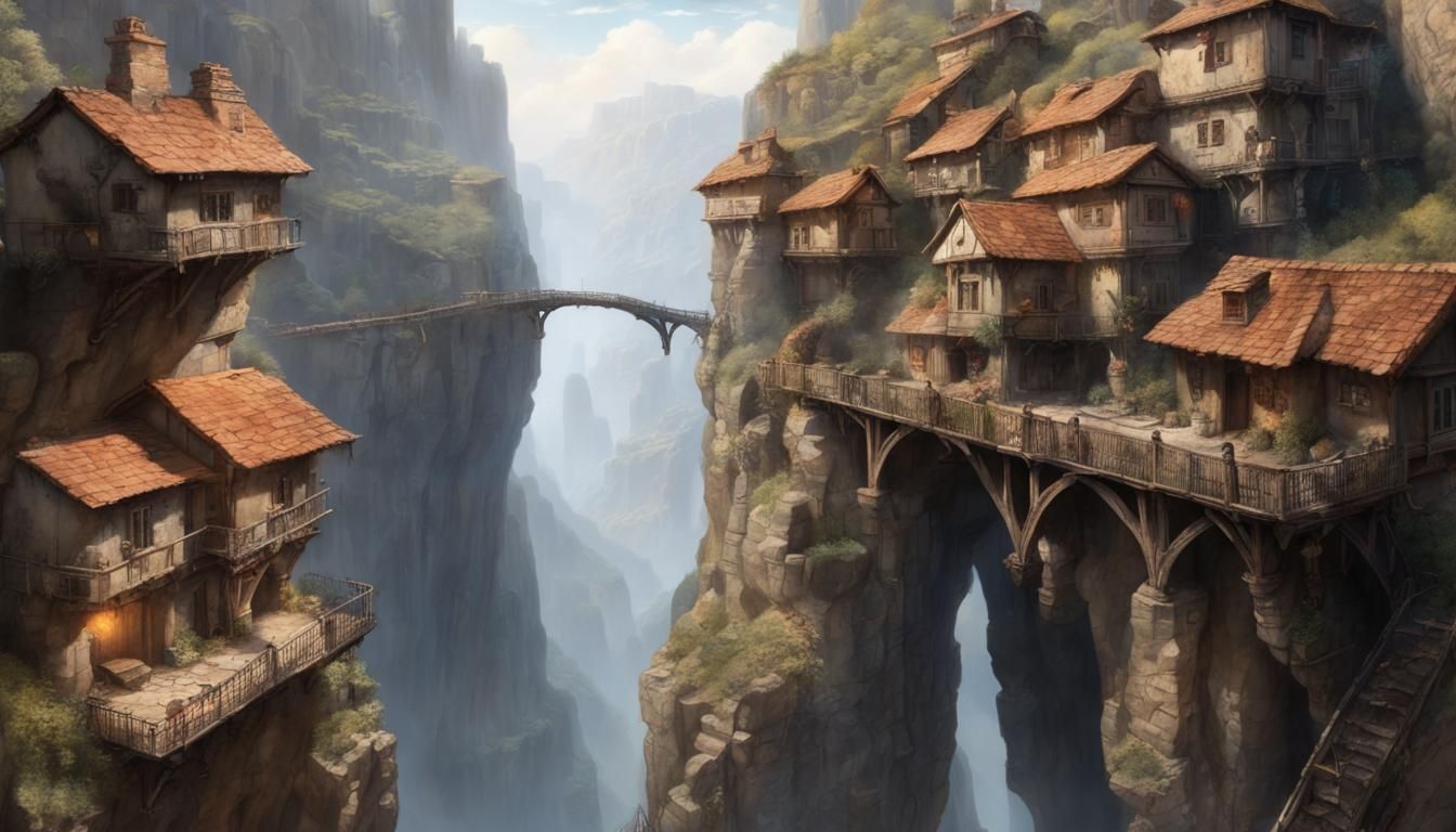 Realistic Dwarven City Carved Into Cliffside Chasm