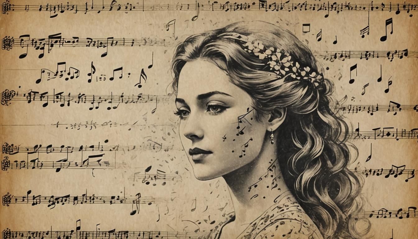 Sheet Music Silhouette: A Vintage Musical Woman