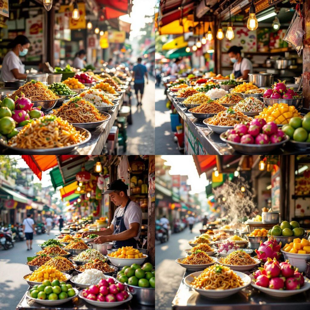 Vibrant Jomtien Street Food Stall in Tropical Sunlight