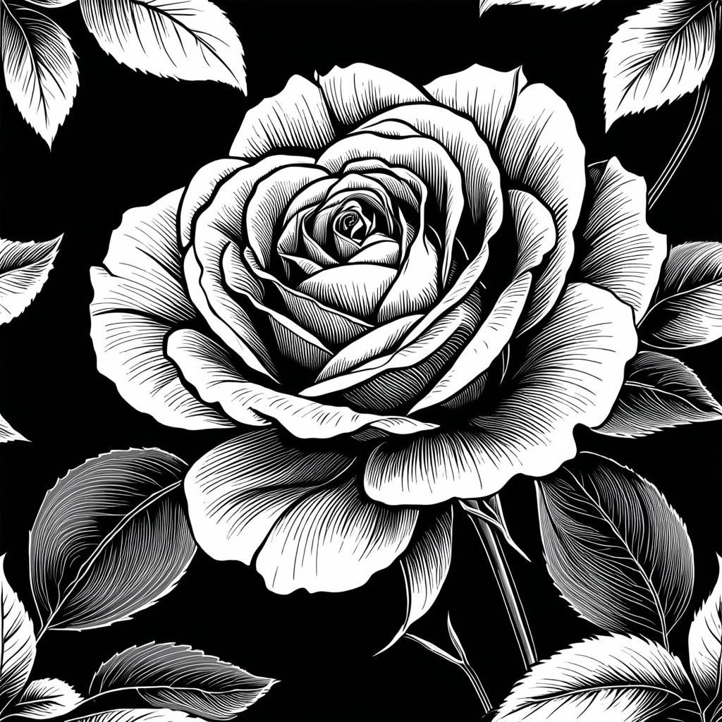 Elegant Rose: Sumi-e Style Line Art Illustration