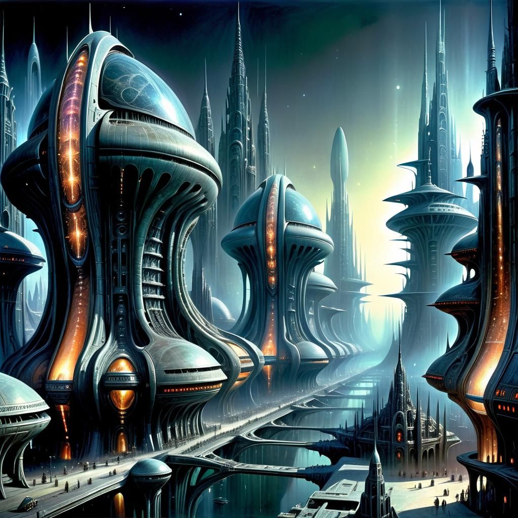 Epic Sci-Fi Alien City at Night