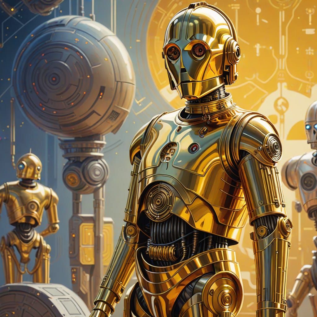 Detailed Gouache Painting of C-3PO