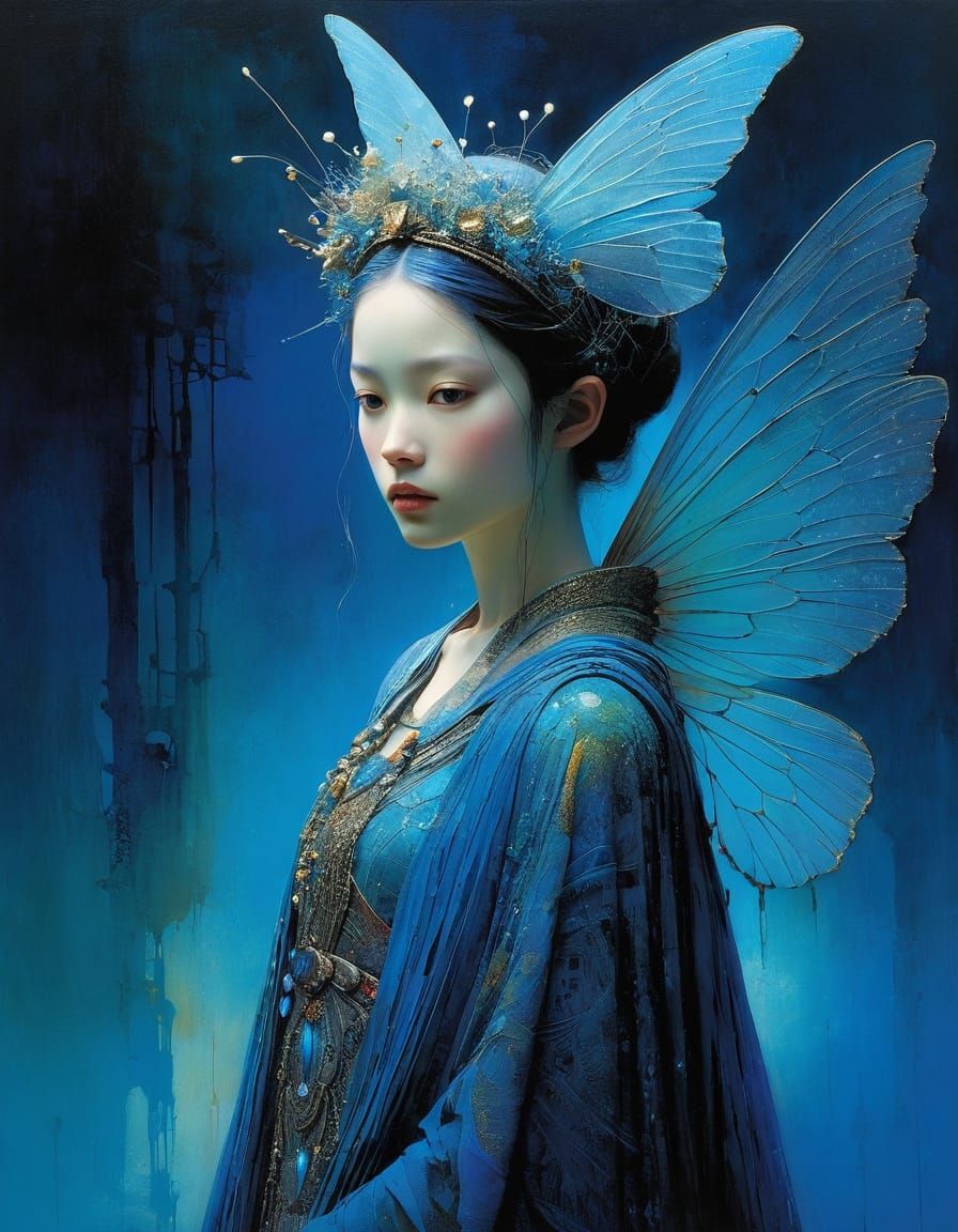 Otherworldly Fairy Princess in Vibrant Neon Blue Sunset