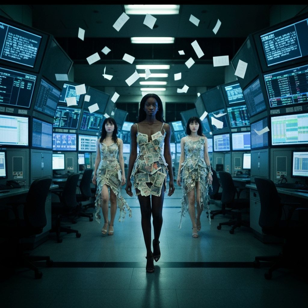 Dystopian Streetwear Women in Tokyo Stock Exchange