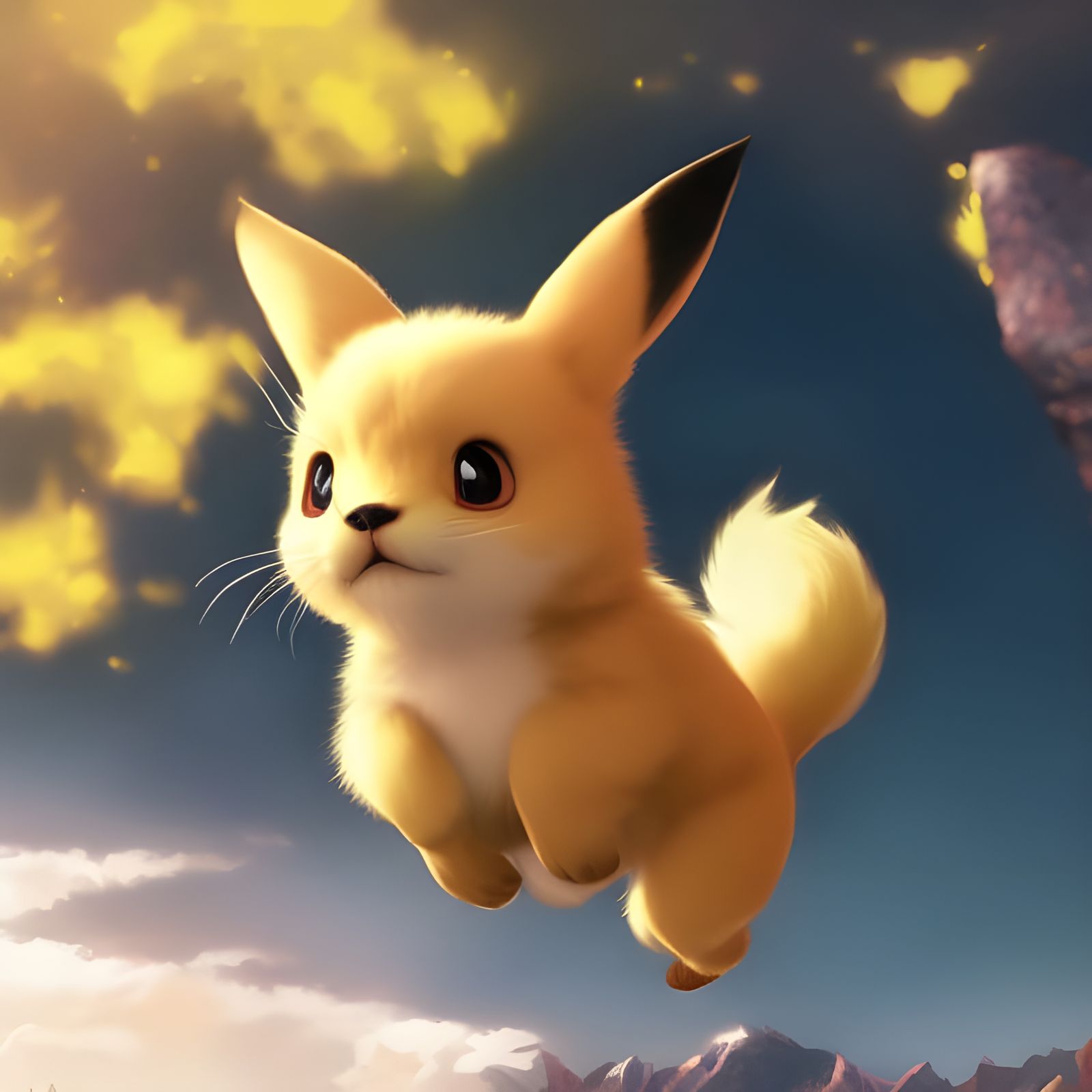 Hyperrealistic Pikachu in Japanese Landscape Oil Painting