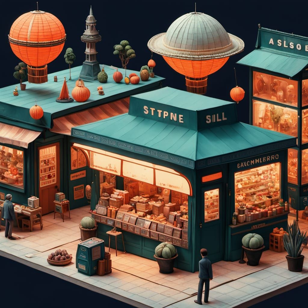 Paper Diorama of Bustling Alien Marketplace