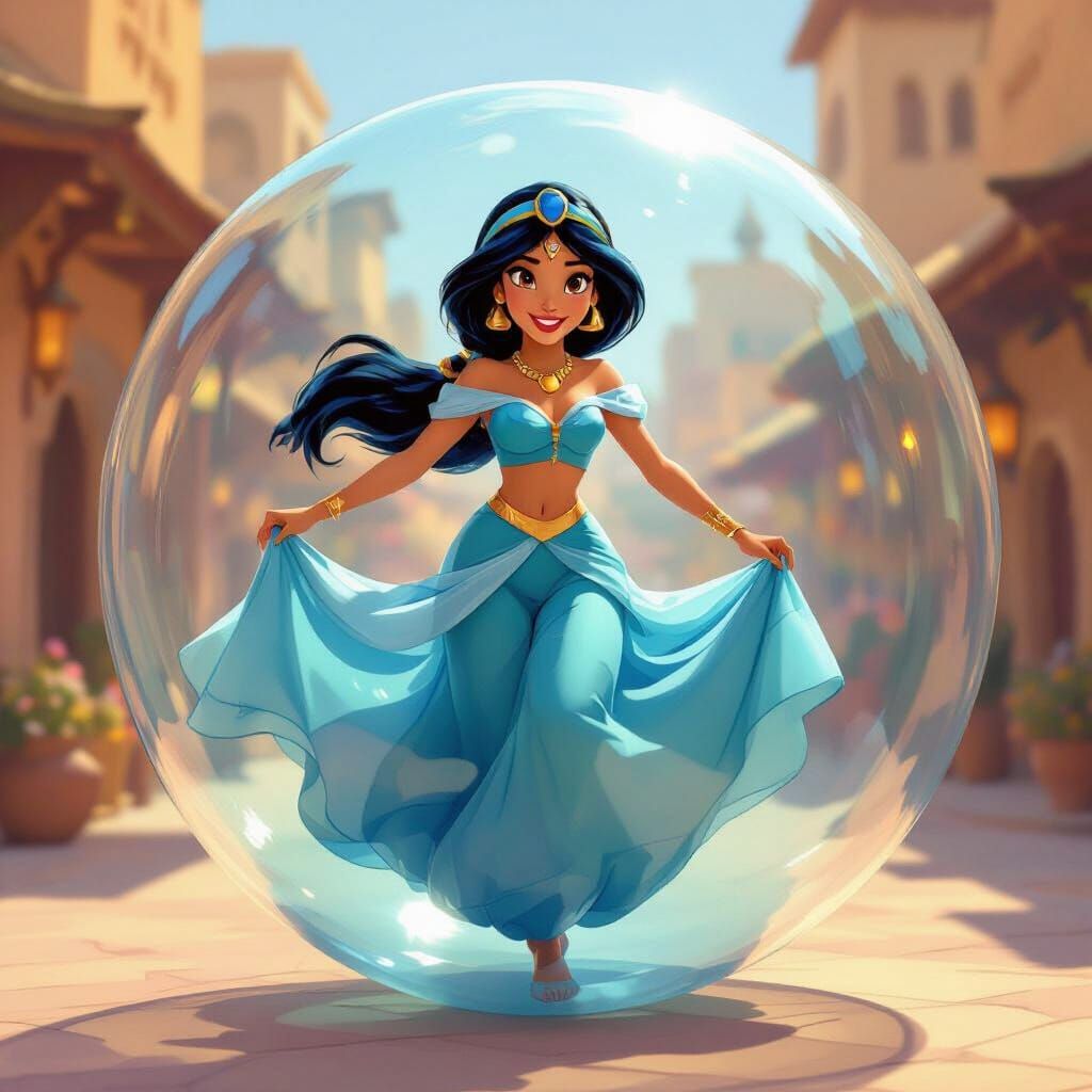 Princess Jasmine Bounces Joyfully Inside Giant Rubber Ball