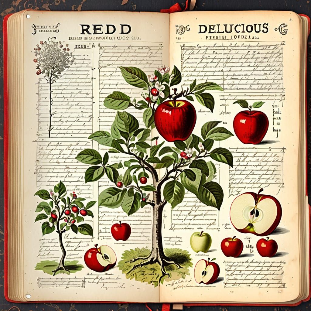 Vintage Botanical Illustrations of Red Delicious Apples