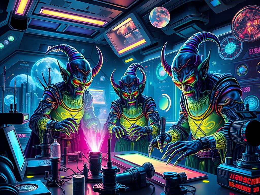 Cyberpunk Orc Wizards in Alien Lab