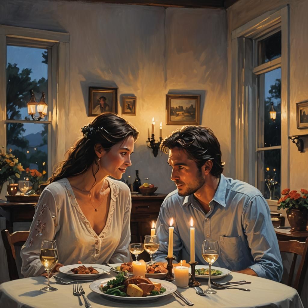 Romantic Dinner by Candlelight in Rutkowski Style