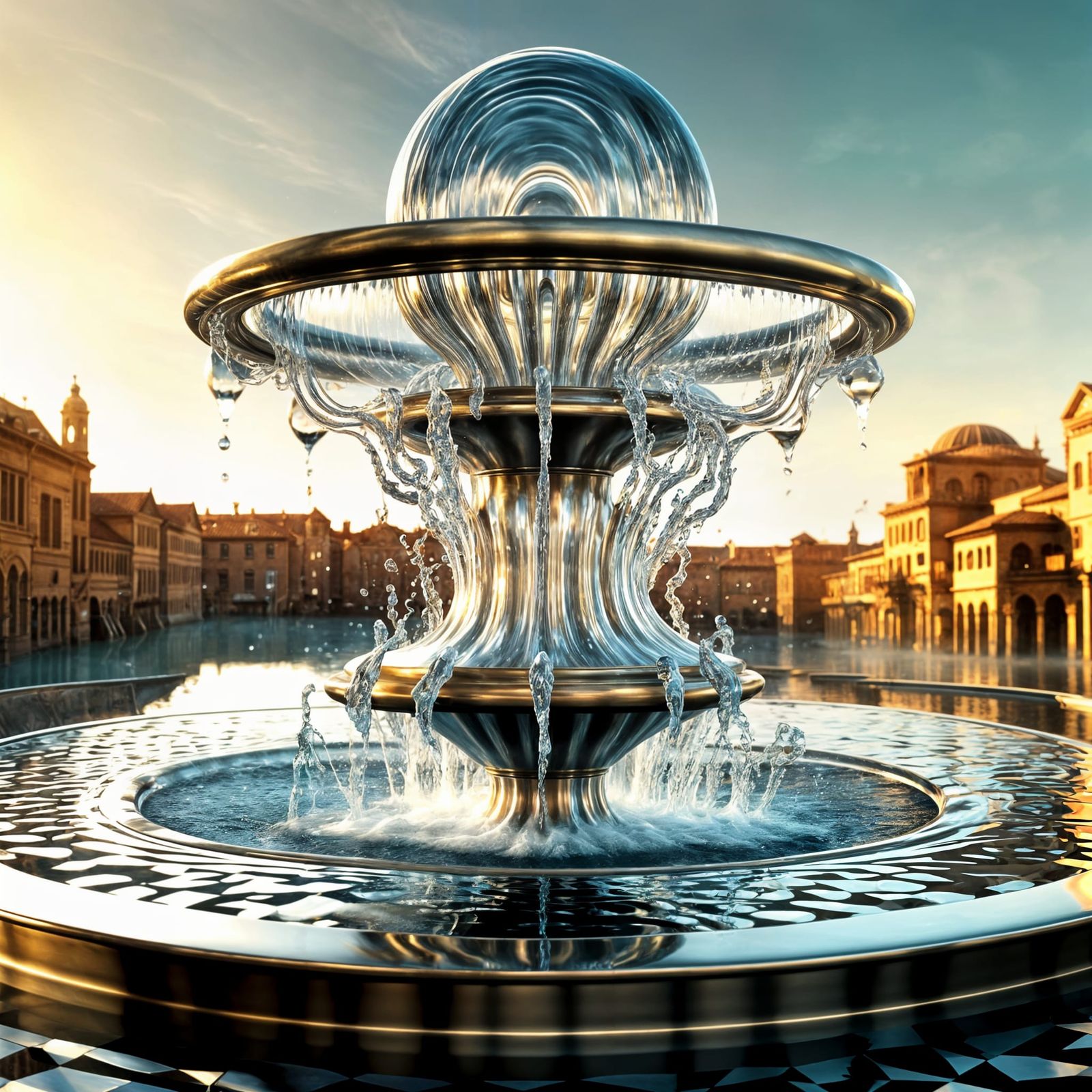 Eldritch Escher-esque Water Fountain in Geometric Shapes