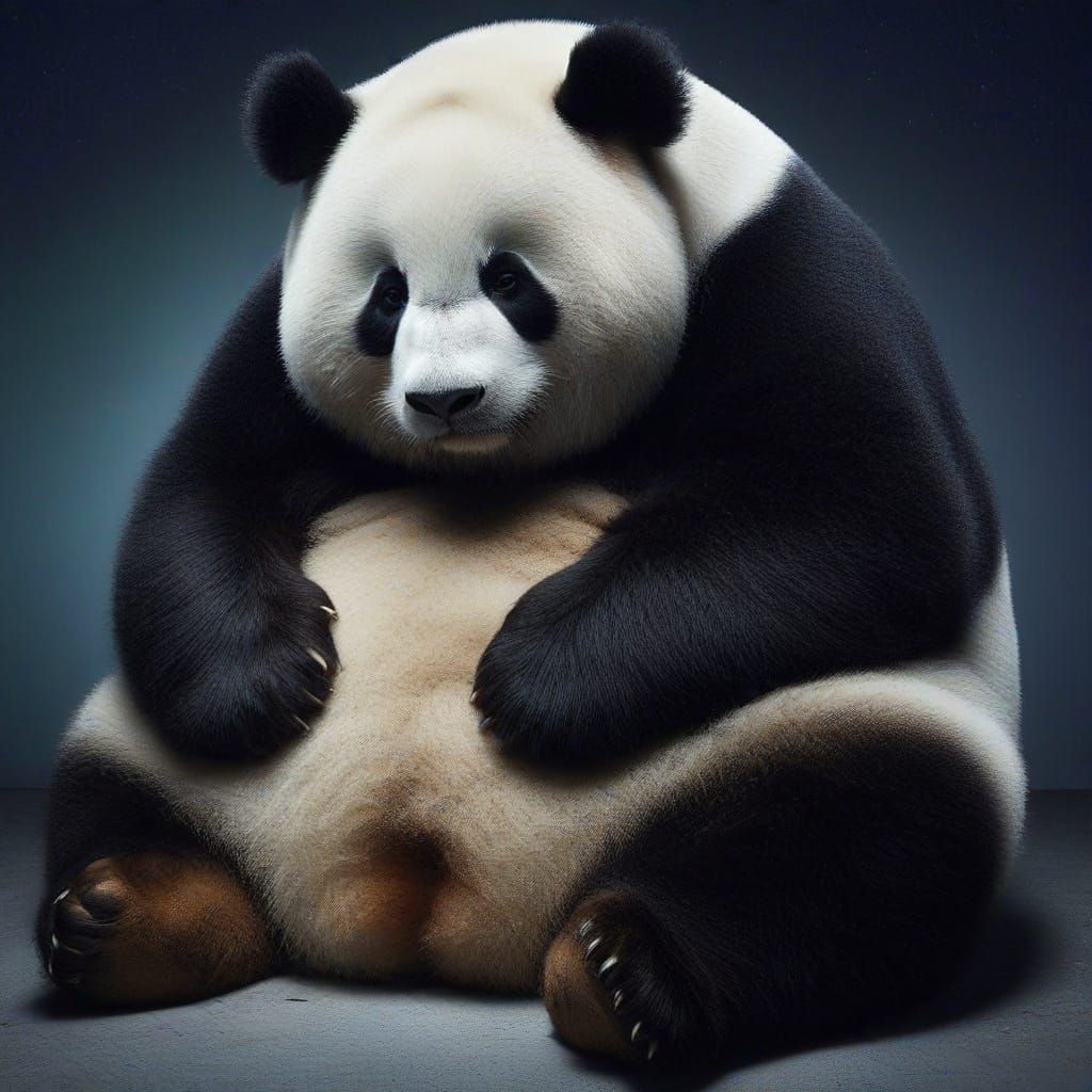 Mournful Panda Bear in Moonlit Solitude