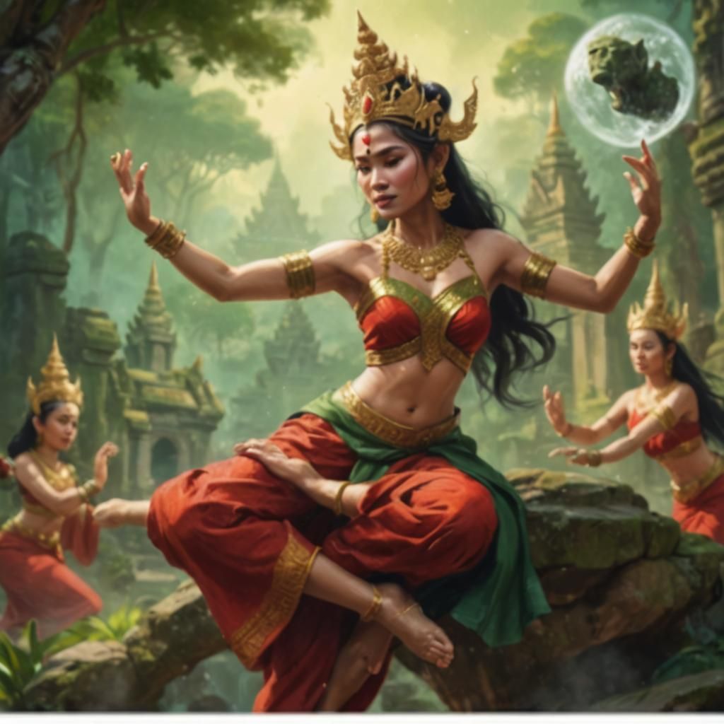 Khmer Woman's Dance: An 8K Oil Painting