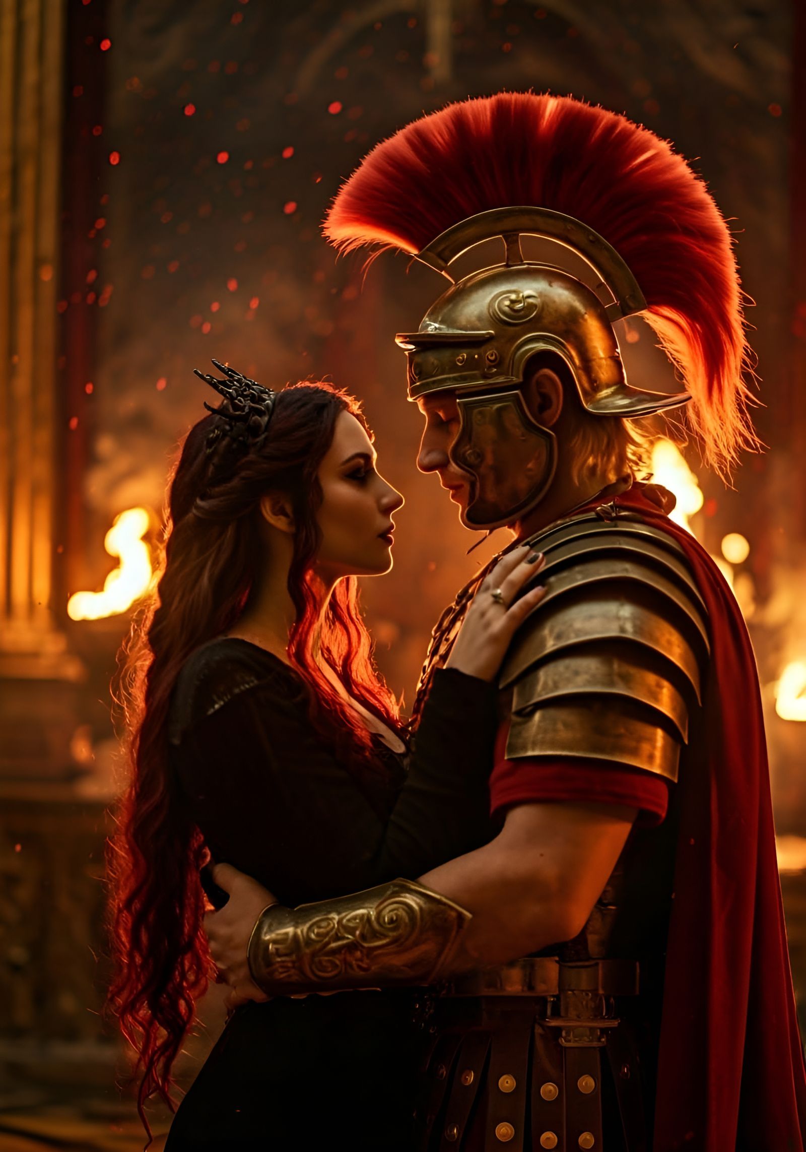 Hell Princess and Legionnaire Embrace in Smoky Ballroom