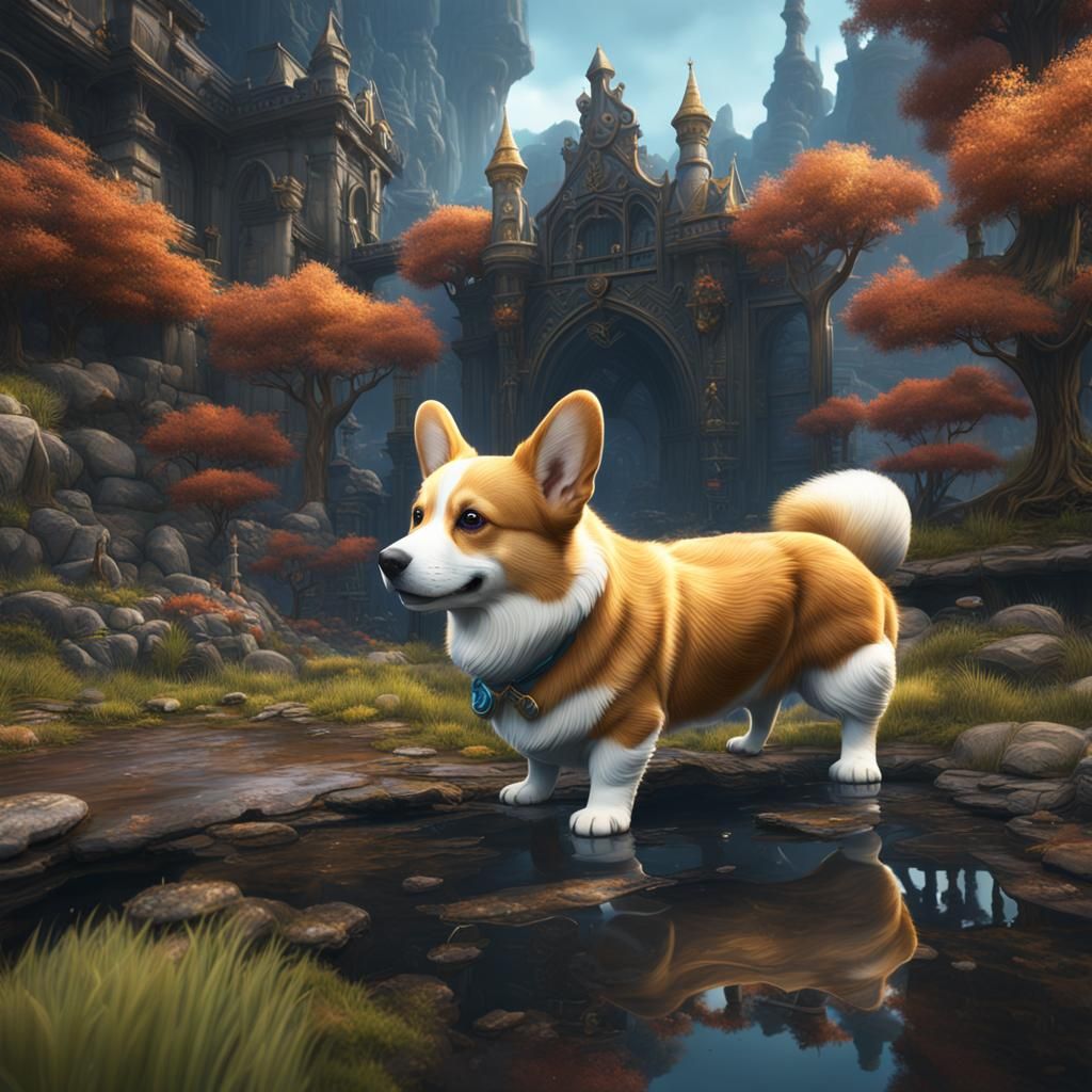 Fantastical Corgi Matte Painting in Deep Color
