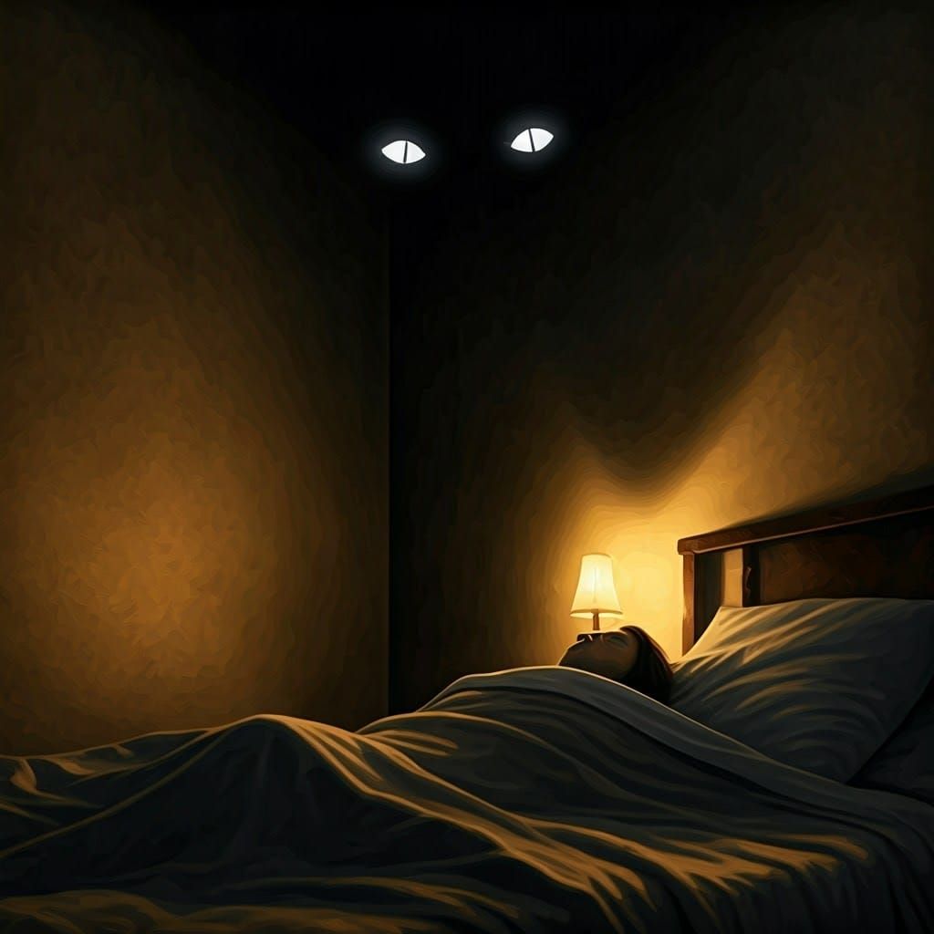 Ethereal Eyes in Dark Corner, Surreal Horror Art