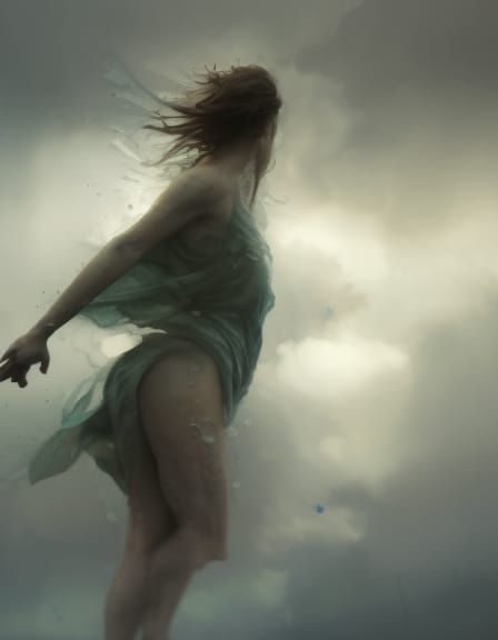 Dreamlike Double Exposure: Woman in Cloudscape