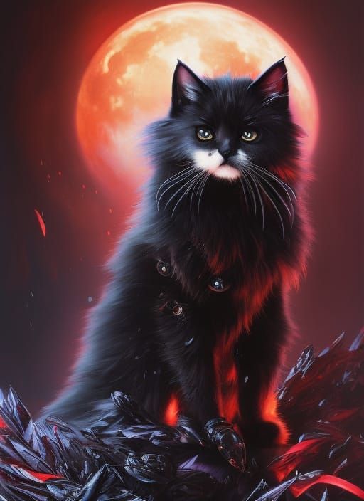 Vampiric Kitten in Cape: Detailed Digital Art