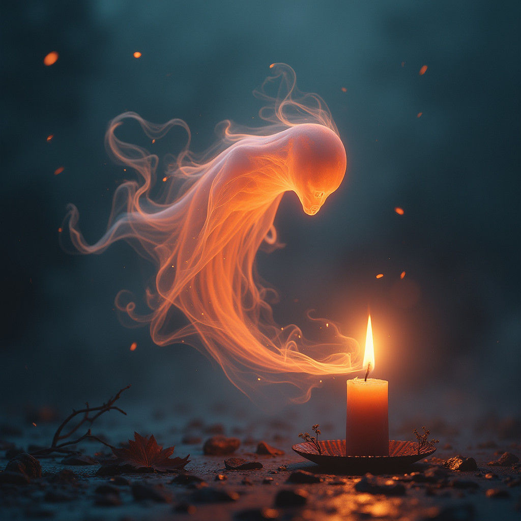 Ethereal Fire Ghost by Candlelight in Digital Art Style
