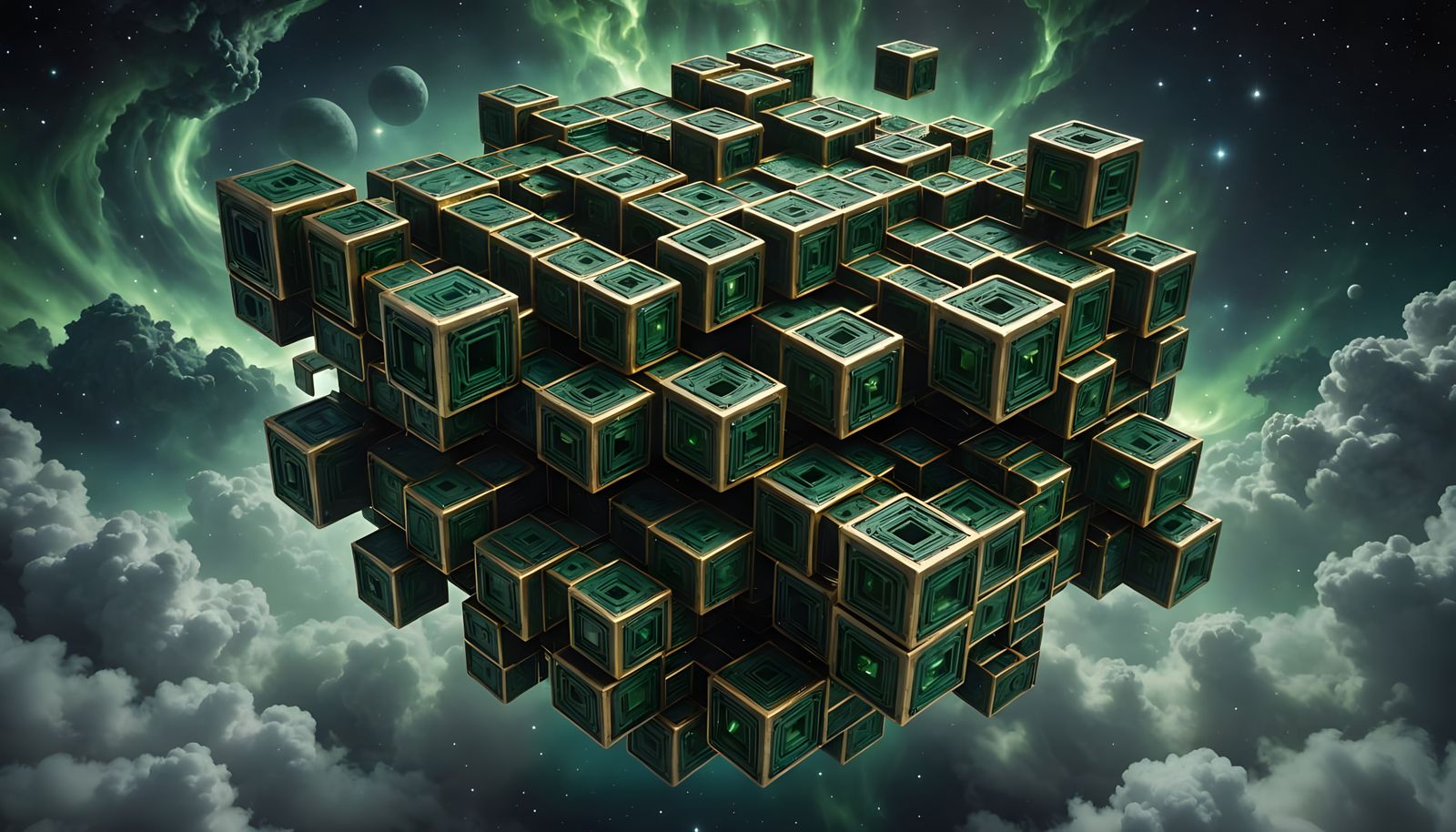 Ethereal Geometric Labyrinth in Dark Nebula