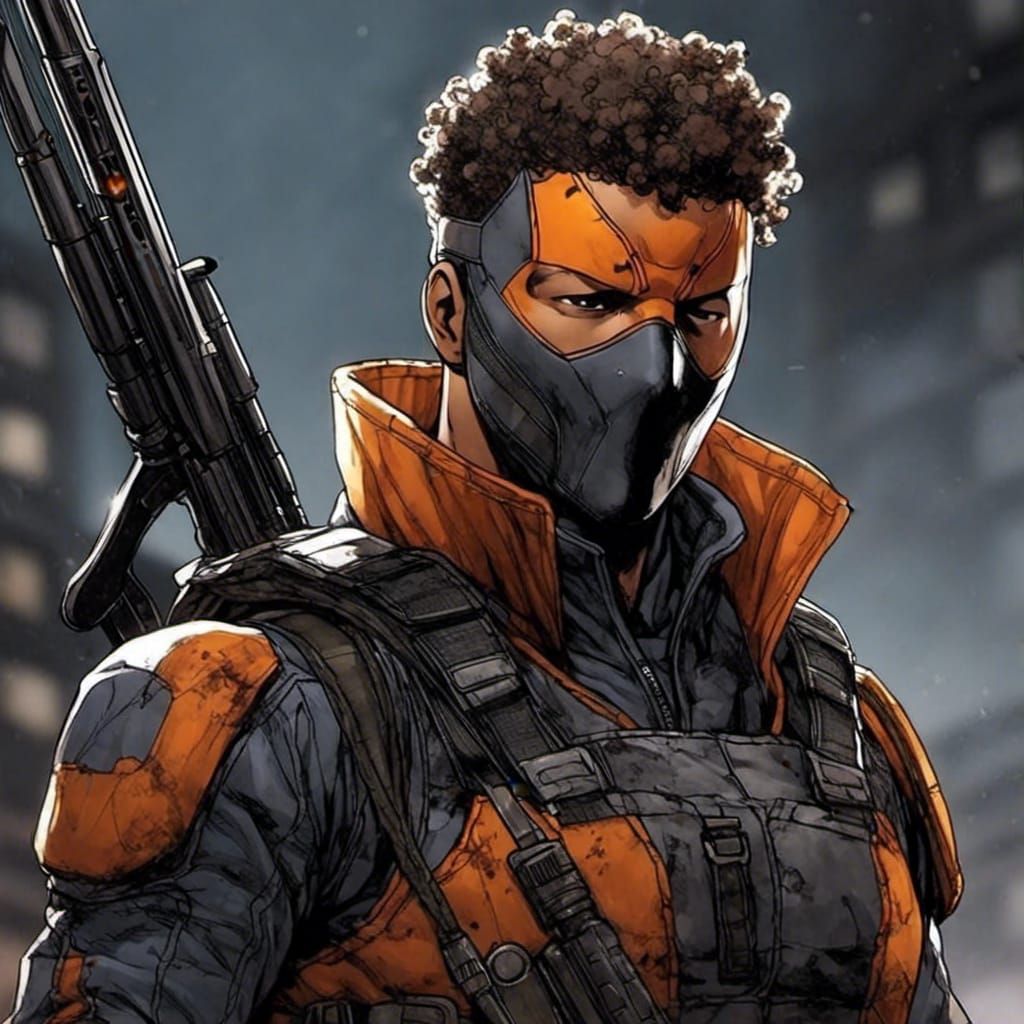 portrait of <lora:My face:1.0> as a Deathstroke by artist "anime", Anime Key Visual, Japanese Manga, Pixiv, Zerochan, An...