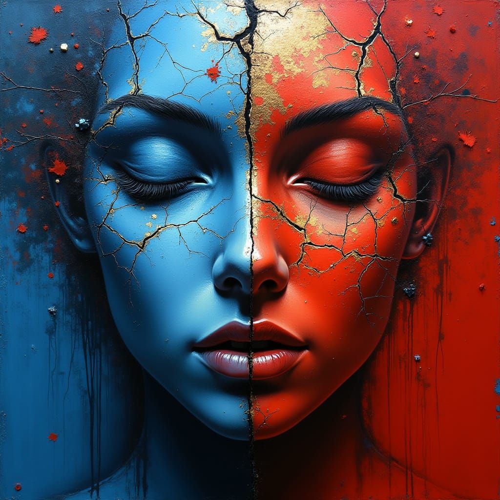 Duality of the Soul in Expressive Oil Painting