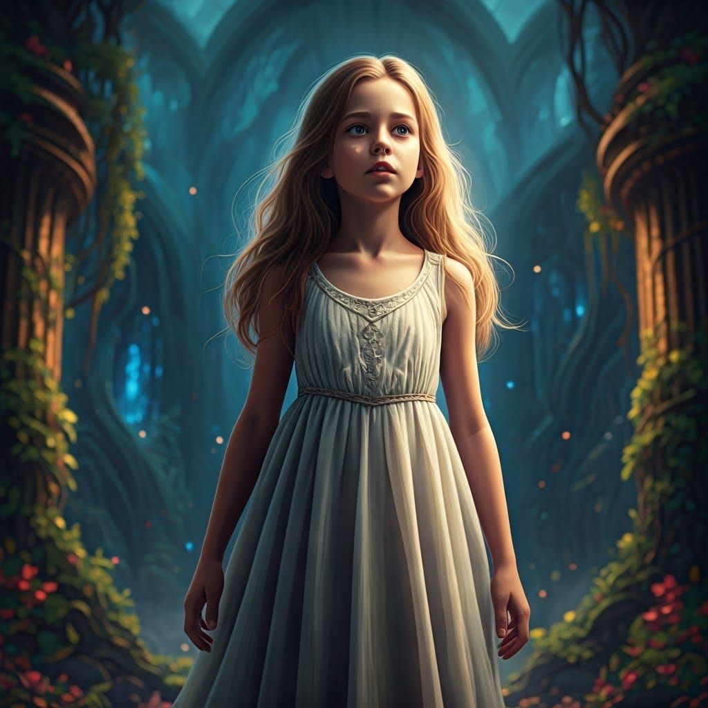 Mystical Girl in White Dress, Fantasy Concept Art