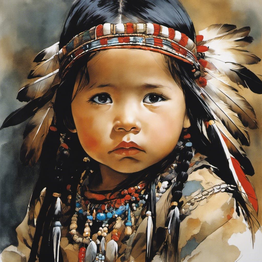 Adorable Baby Pocahontas Portrait in Artistic Style
