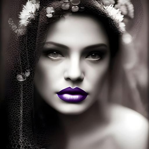 Detailed Portrait of Lady Purple in Monochrome