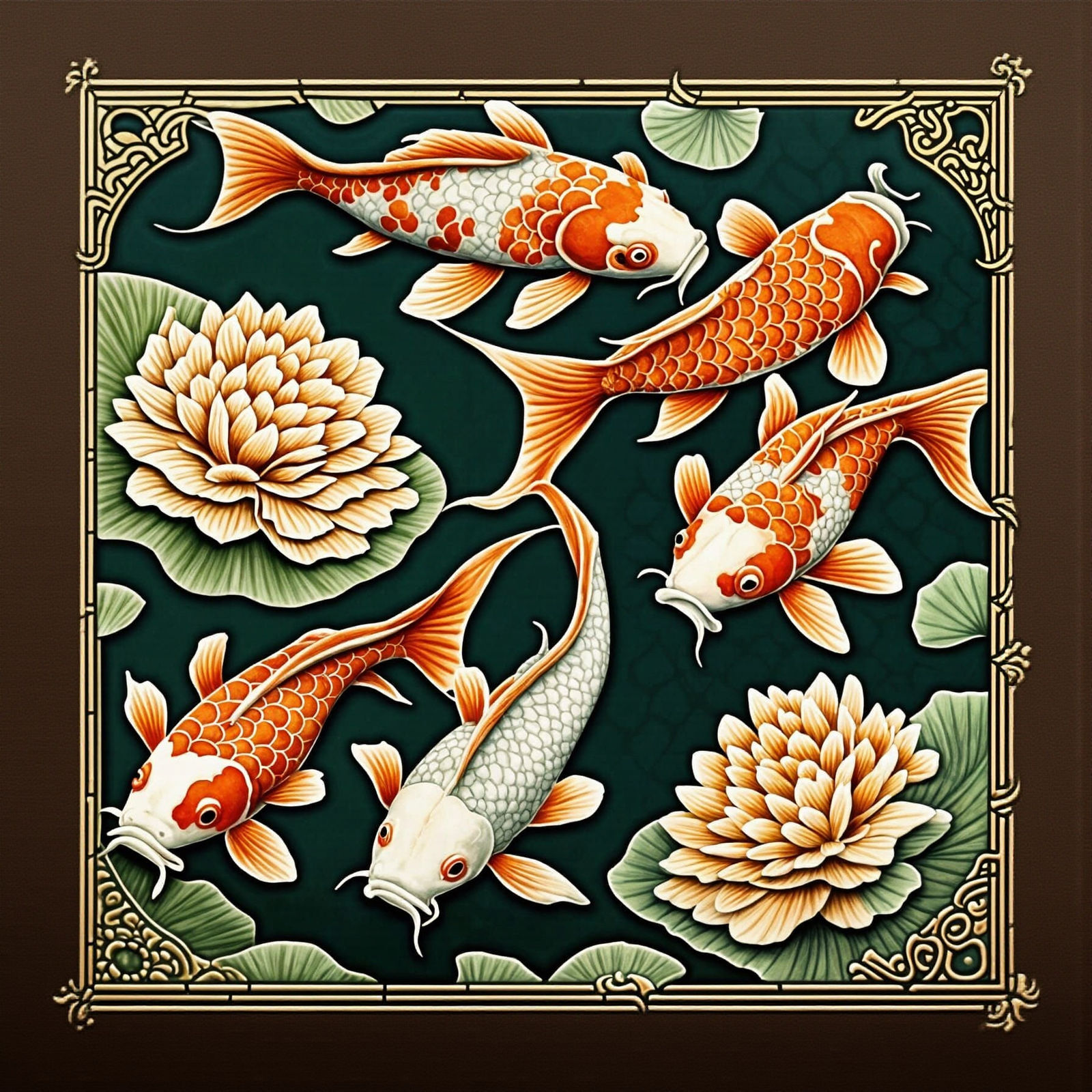 Intricate Koi Fish Pattern Tile Design