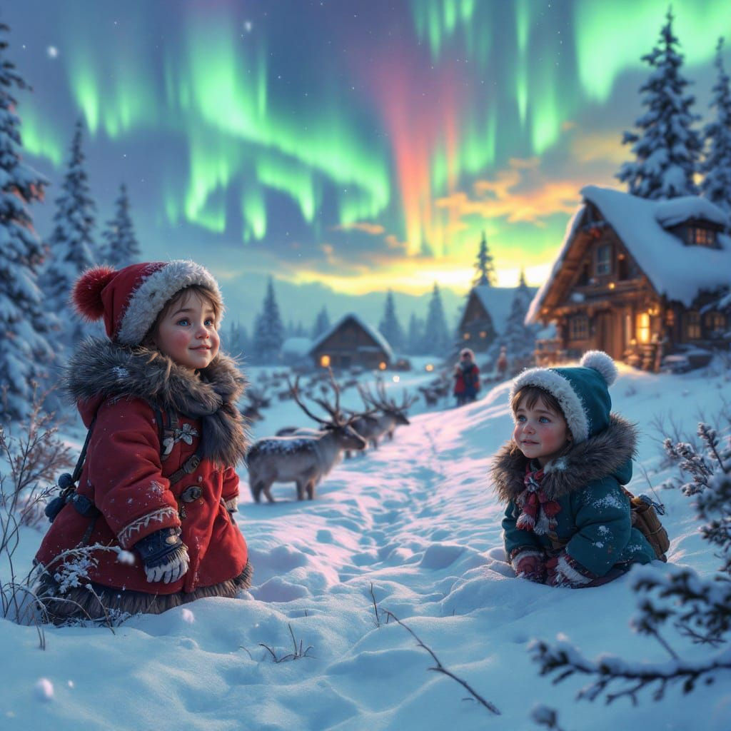 Lapland Children Play in the Snow, 1700s