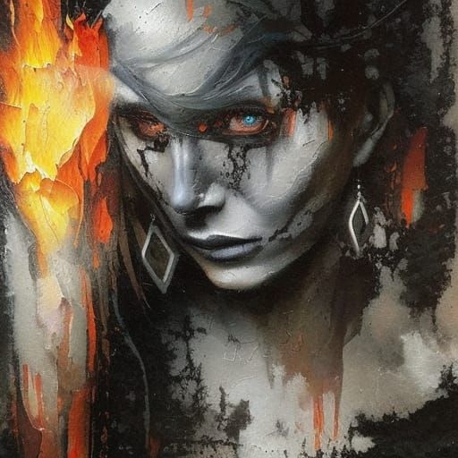 Fiery Witch in Expressionist Impasto Style