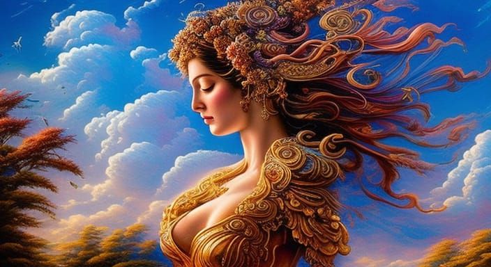 Woman Floating in Pool, Detailed Fantasy Art