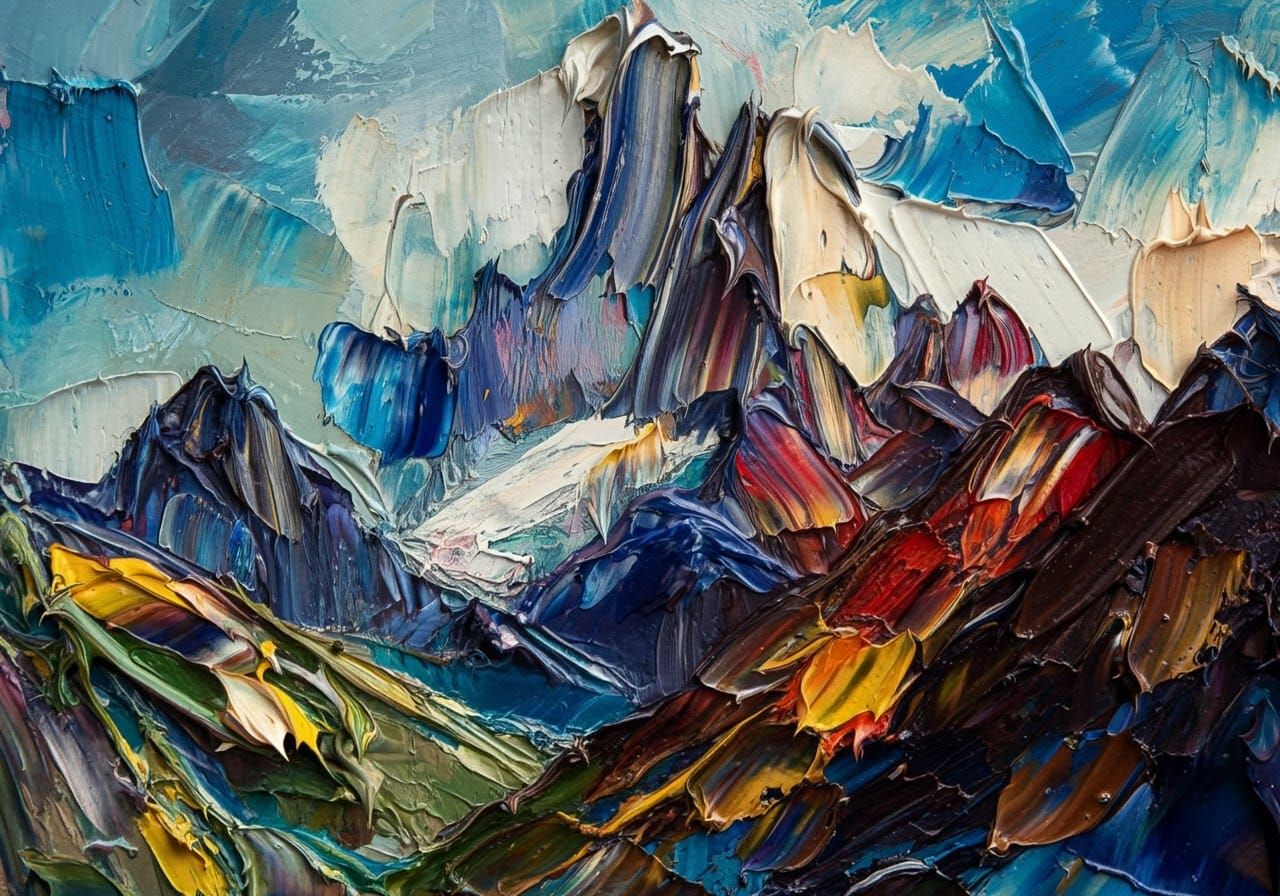 Mountain Landscape view Abstract impasto style ugly thick br...