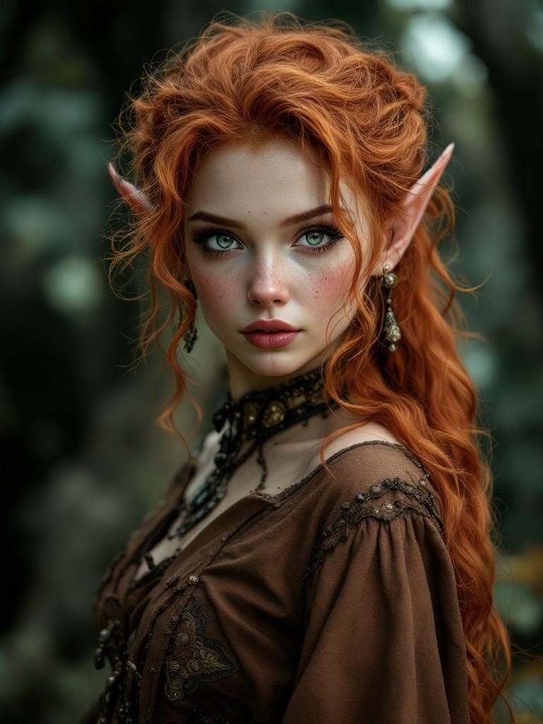 Realistic Elf Portrait with Red Hair in 8k