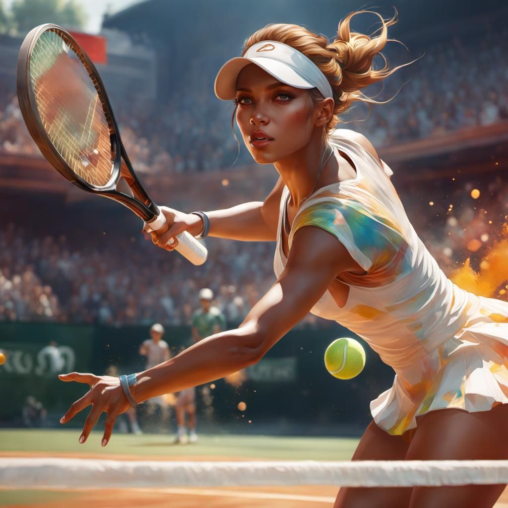 Tennis Player in Watercolor Art Style