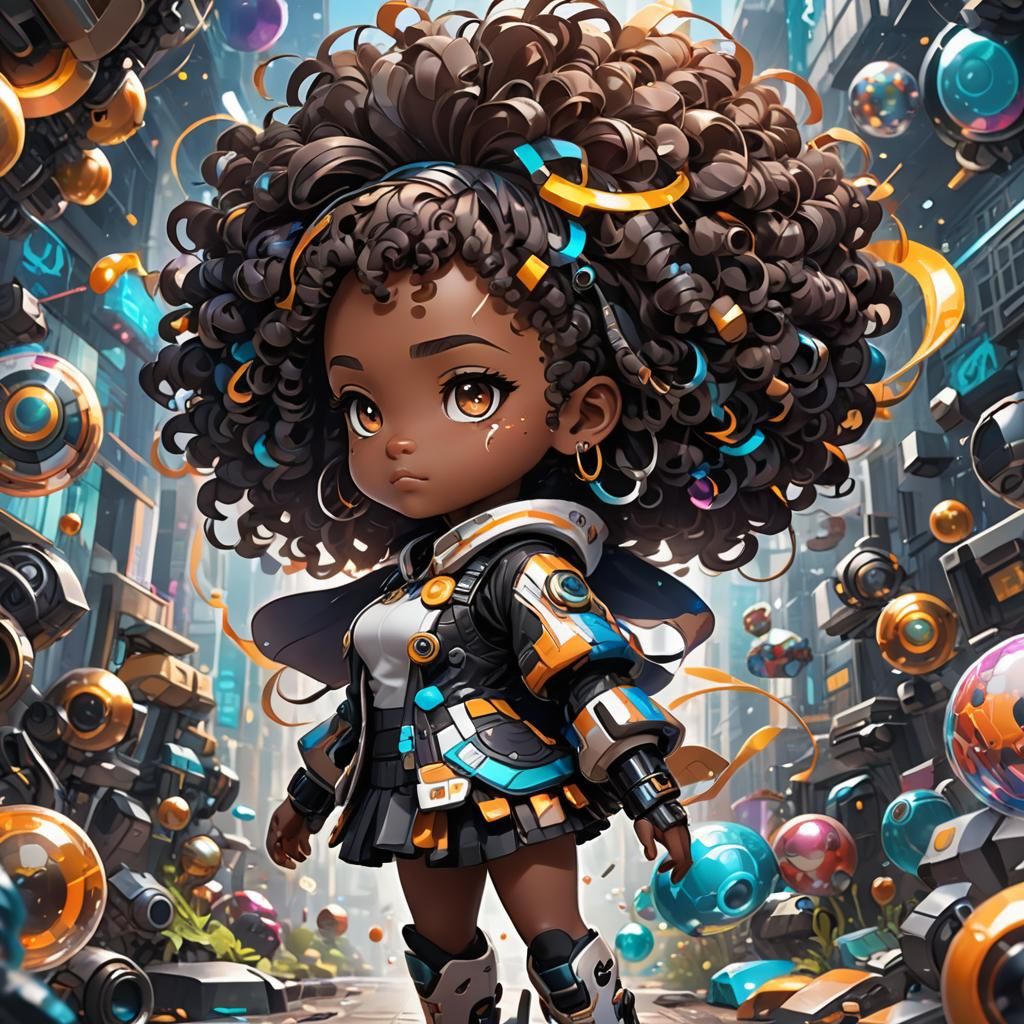 Curvy Chibi Girl in Afro-Futuristic Manga Style