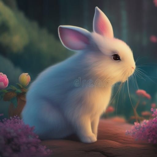 Bunny in Teacup: Anime Digital Illustration