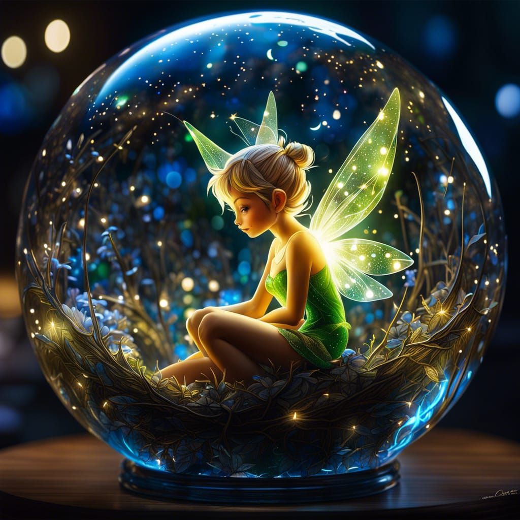 Tinkerbell in Glass Sphere: Hyperrealistic Fairy Image