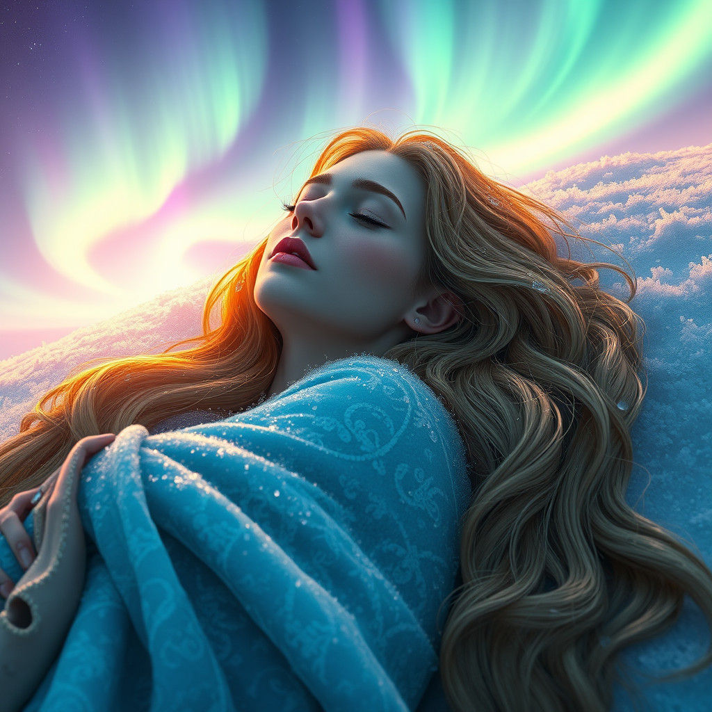 Woman Sleeps Under Aurora in Dreamlike Art