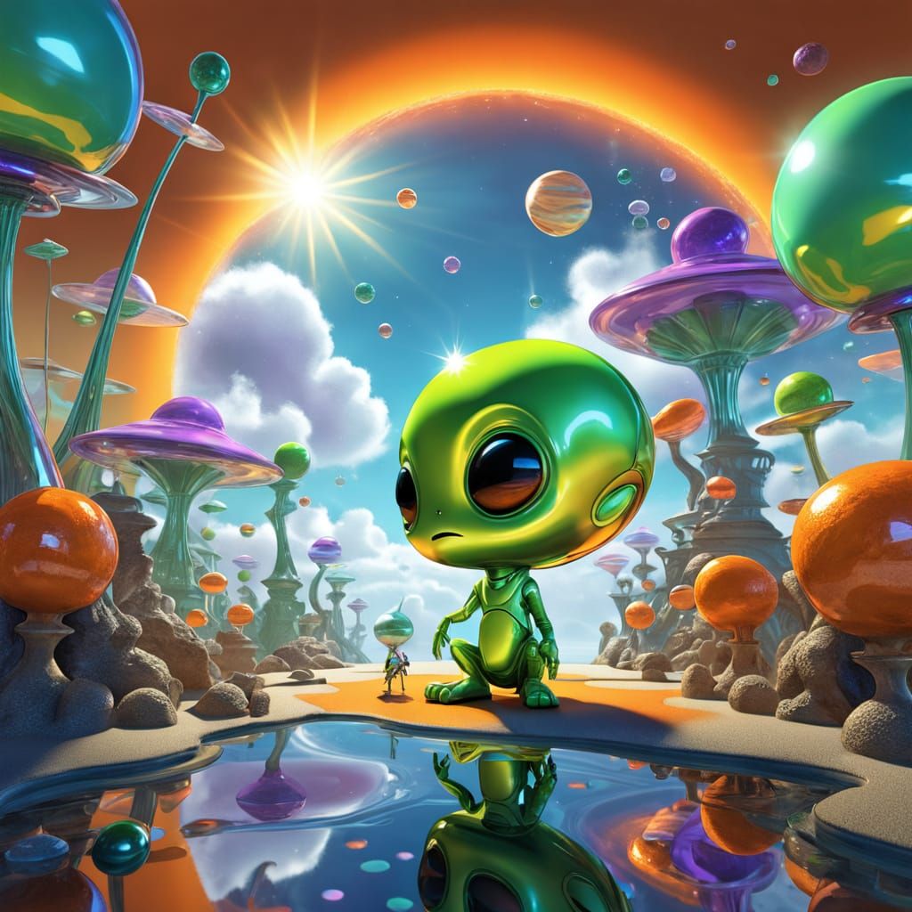 Alien Family Reunion in a Whimsical Candyland