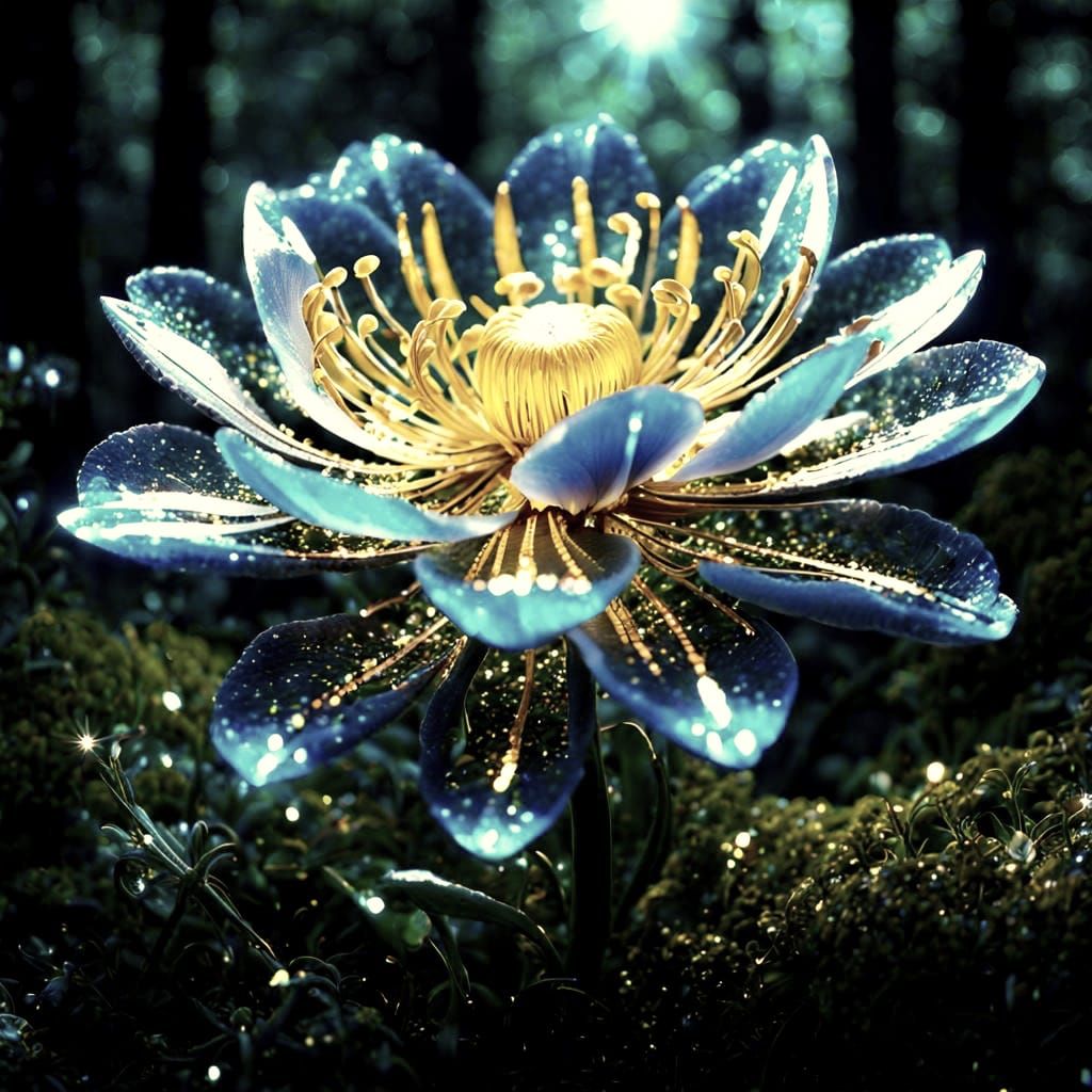 Magical Glowing Alien Flower in Forest, Digital Art