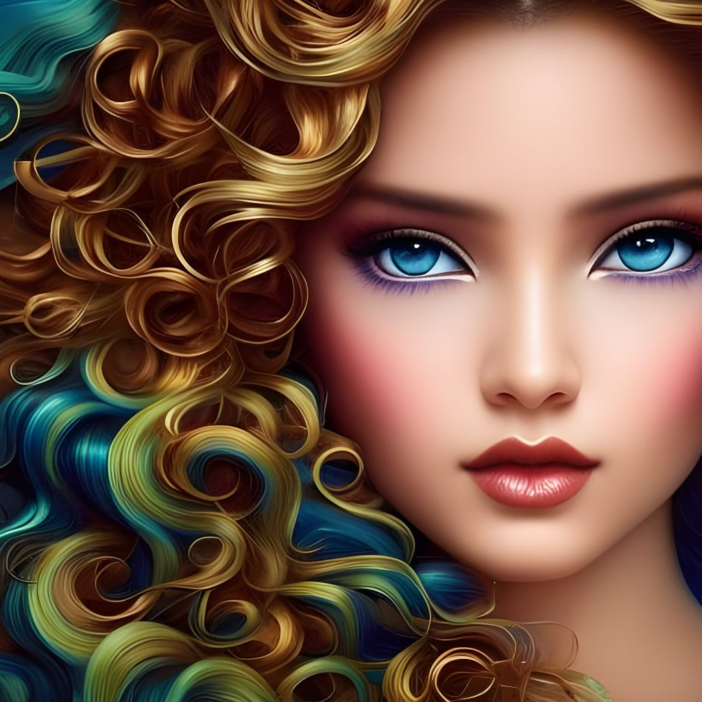 Hispanic Girl with Blue Hair in Art Deco Style