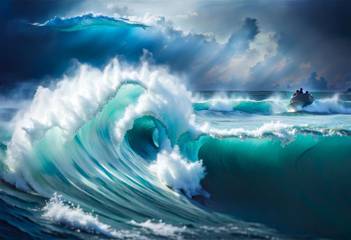 Vintage Beach Scene Digital Watercolor Illustration