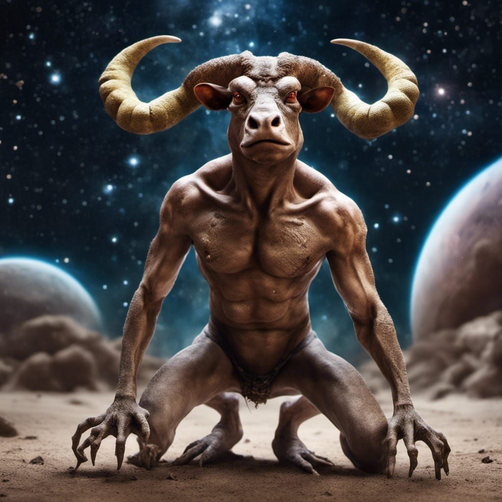 Hyperrealistic Minotaur Gecko in Space Photography