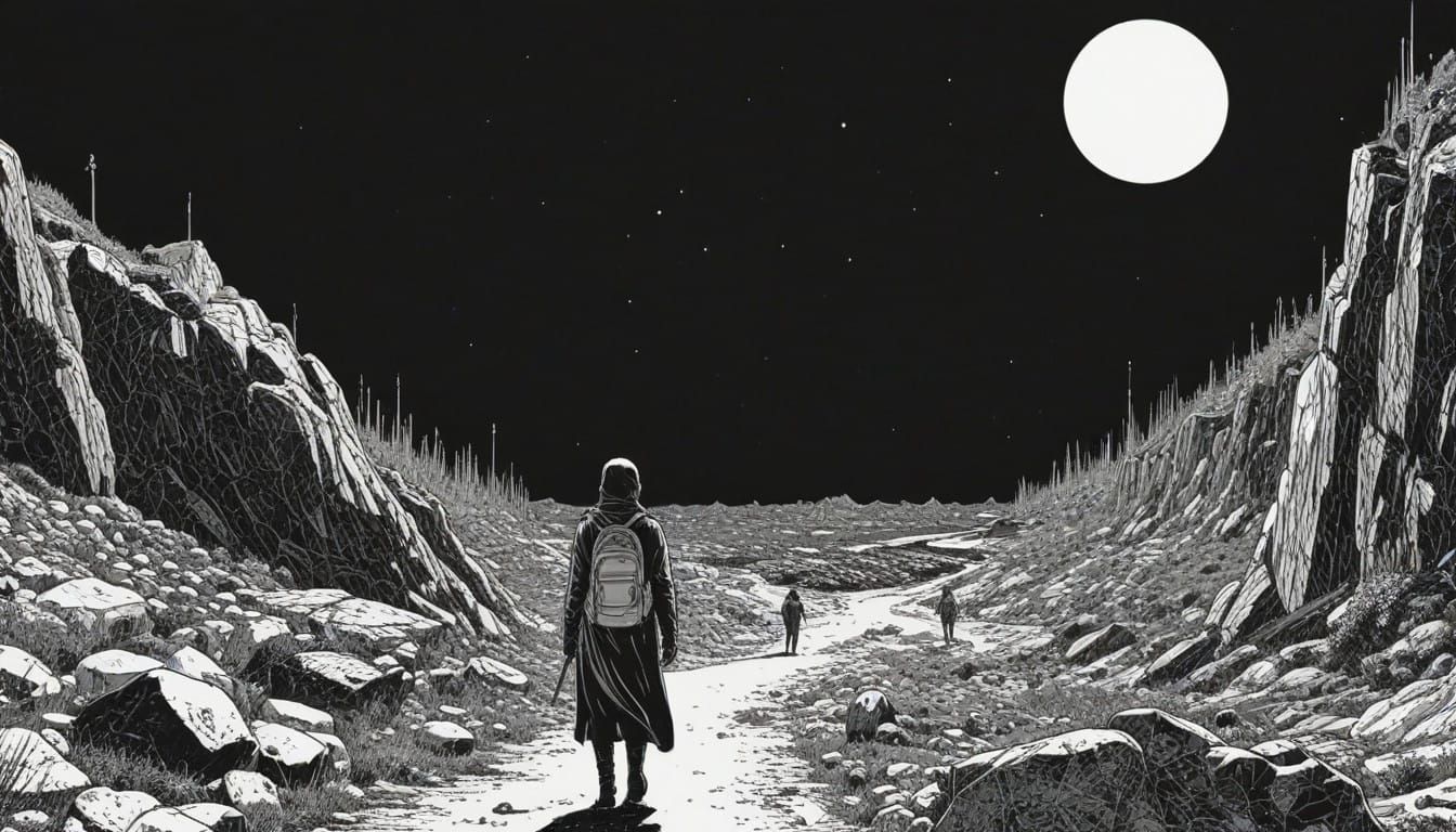 Dark Fantasy Ink Illustration against Math