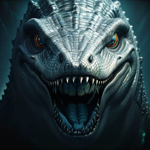 Ghostly Mosasaur Silhouette in Hyper-Realistic Portraiture