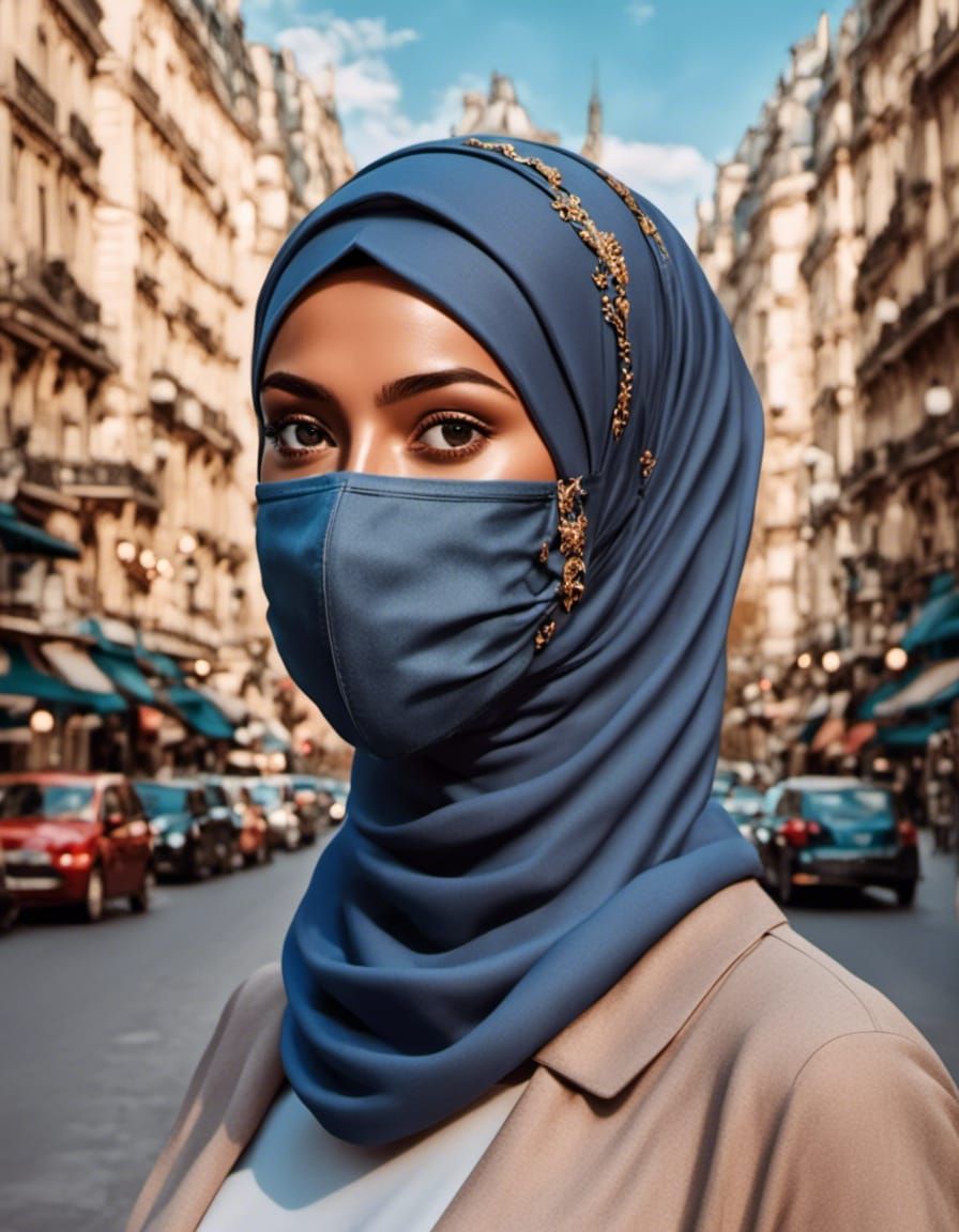 Beautiful Hijabi Masked Woman in Paris