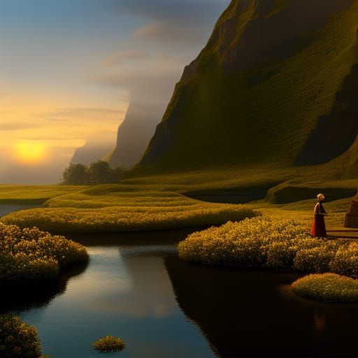 Surreal Pearl and Herb Dreamscape: Deep Color Watercolor